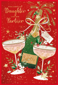 Daughter and Partner Christmas card - Xmas bubbly