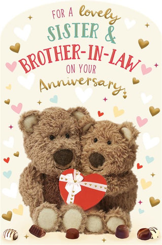 Sister and Brother-in-law anniversary card - Barley bear