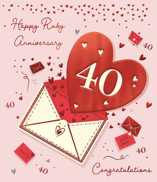 Ruby anniversary card - hearts and cards