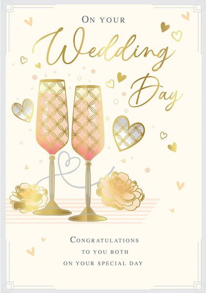 Wedding day card- flowers flowers and fizz