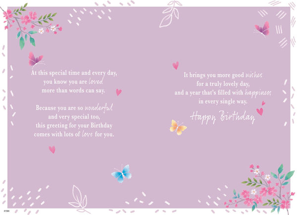 Daughter birthday card- beautiful flowers and sentimental verse
