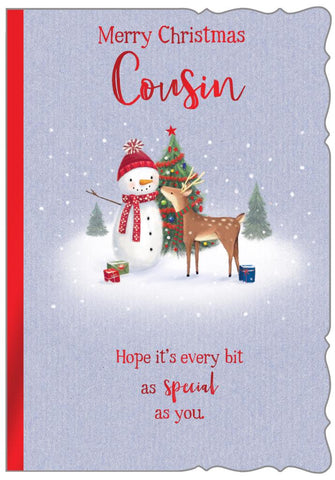 Cousin Christmas card - cute snowman and reindeer