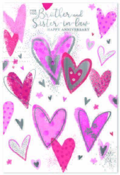 Brother and Sister in law wedding anniversary card - hearts