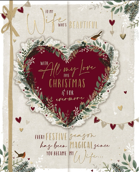 Wife Christmas boxed card - Xmas heart