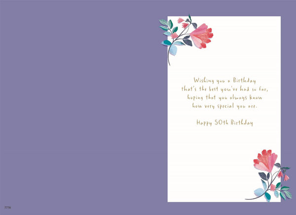 Friend 50th birthday card - birthday flowers and birds