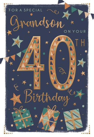Grandson 40th birthday card - modern birthday stars