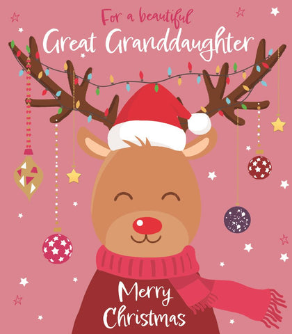 Great-Granddaughter Christmas card - cute reindeer