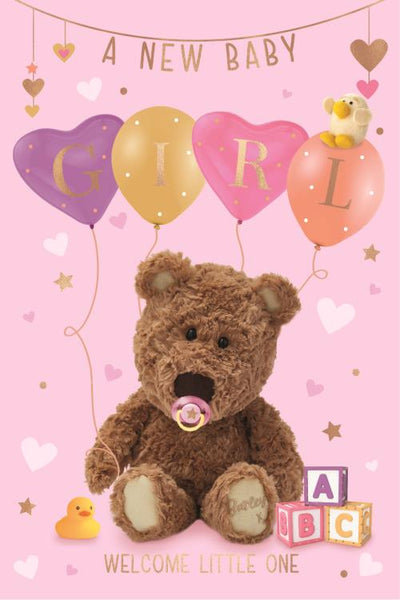 Baby girl birth congratulations card - cute bear