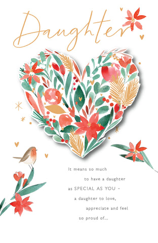 Daughter Christmas card - Xmas floral heart