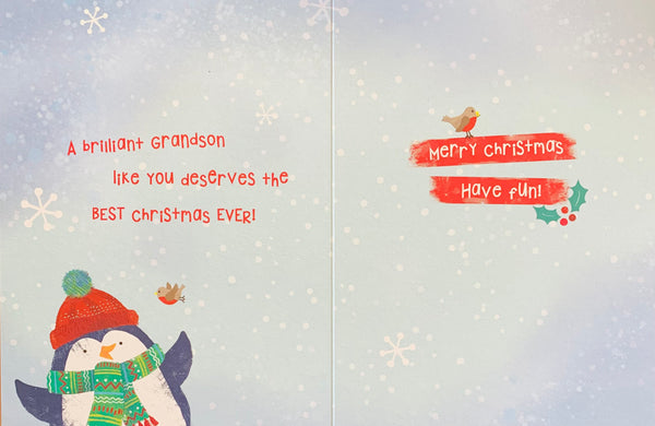 Grandson Christmas card - cute penguin