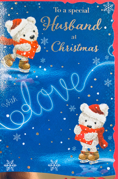 Husband Christmas card - cute festive bear