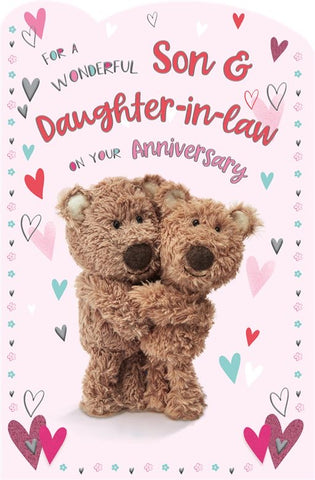 Son and Daughter in law anniversary card - Barley bear