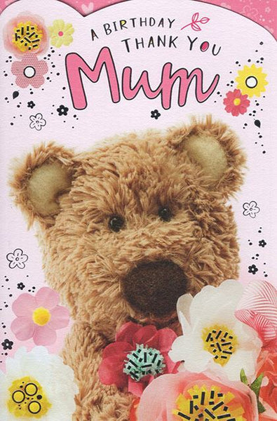Mum birthday card- cute bear with flowers