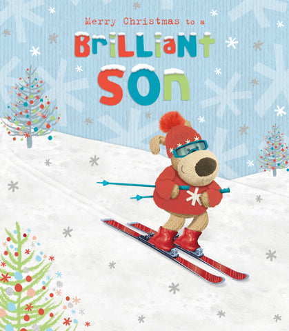 Son Christmas card - Boofle skiing