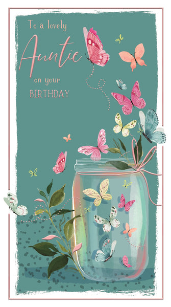 Auntie birthday card - flowers and butterflies