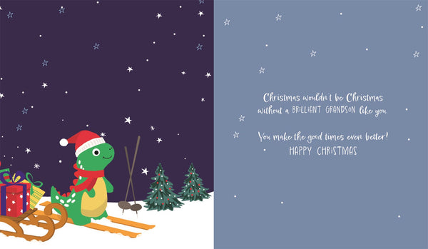 Grandson Christmas card- cute Xmas dinosaur