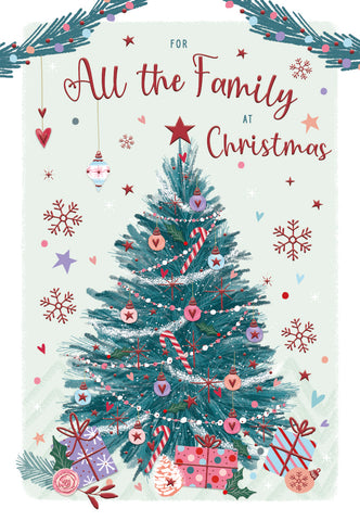 To All the family Christmas card - festive tree