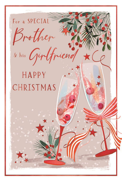 Brother and Girlfriend Christmas card - festive drinks
