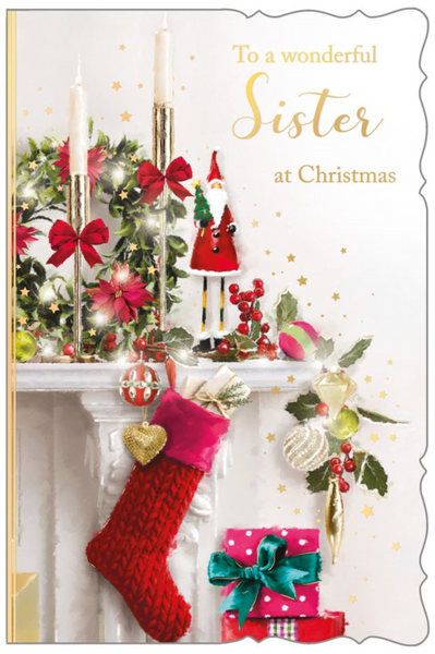 Sister Christmas card - Xmas fireside