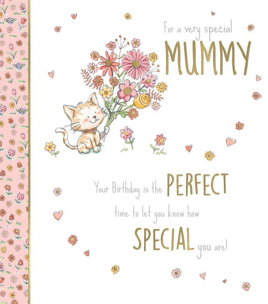 Mummy birthday card- cute cat and flowers