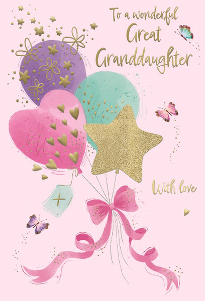 Great Granddaughter birthday card - birthday balloons