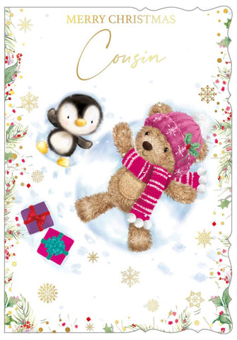Cousin Christmas card - cute Xmas bear