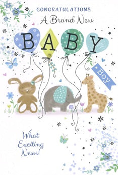 Birth of a baby boy card - cute animals