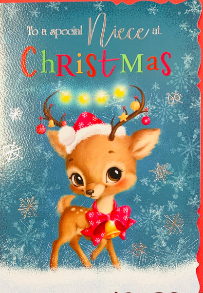 Niece Christmas card - cute Xmas reindeer