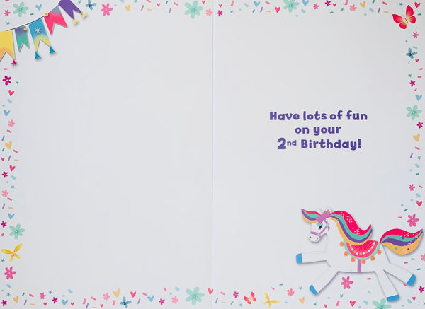 Age 2 birthday card - cute rainbow unicorn