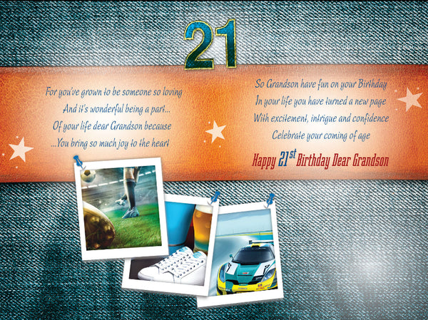 Grandson 21st birthday card - sentimental verse