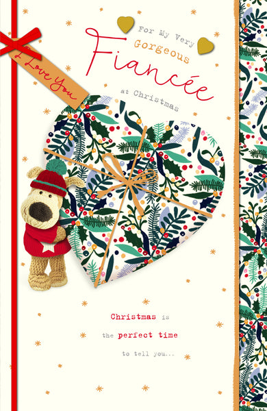 Fiancée Christmas card - Boofle with heart gift
