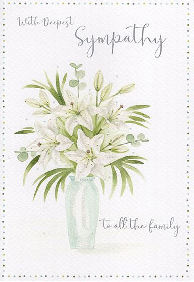 Tarjeta De Condolencias Con Jarrón De Flores - Mensaje 'To All The Family With Sympathy', Tamaño 145x194 Mm