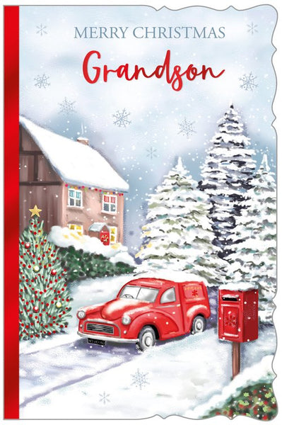 Grandson Christmas card- traditional winter scene