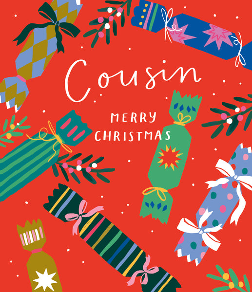 Cousin Christmas card - modern crackers