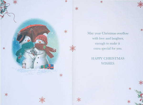 Grandson & Wife Christmas card - cute snowmen