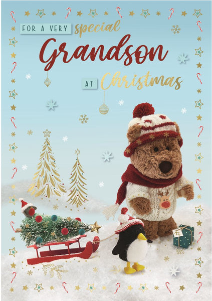 Grandson Christmas card- cute Xmas bear