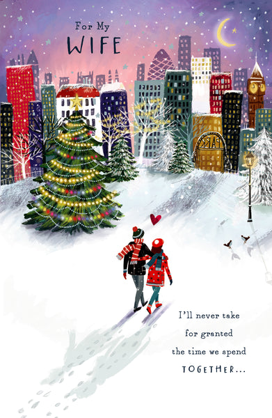 Wife Christmas card- romantic Xmas walk
