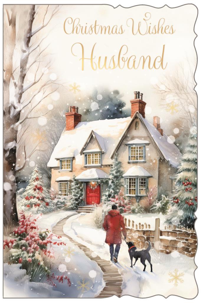 Husband Christmas card- winter dog walk