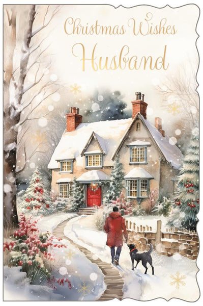 Husband Christmas card- winter dog walk