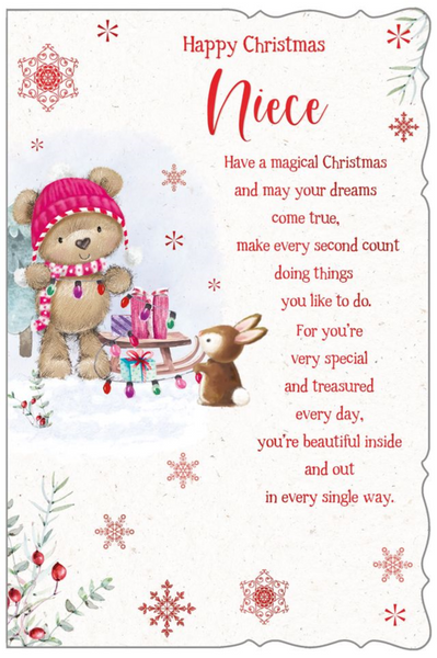 Niece Christmas card - cute Xmas bear