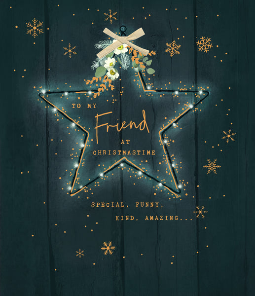 Friend Christmas card- stars and flowers