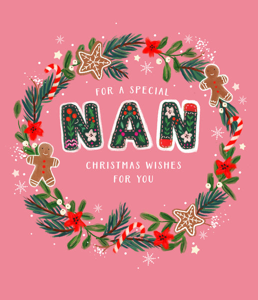 Nan Christmas card - festive wreath