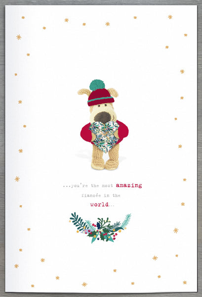 Fiancée Christmas card - Boofle with heart gift