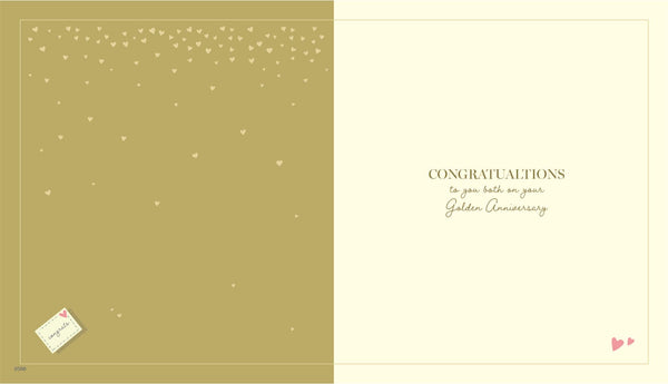 Golden wedding anniversary card - hearts and cards