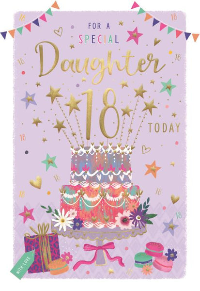 Daughter 18th birthday card - pretty cake