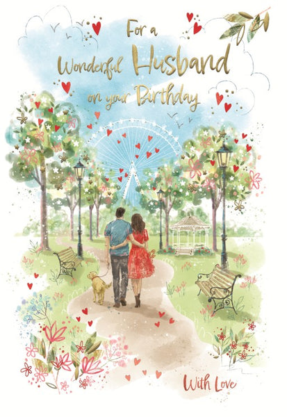 Husband birthday card- sunny park walk