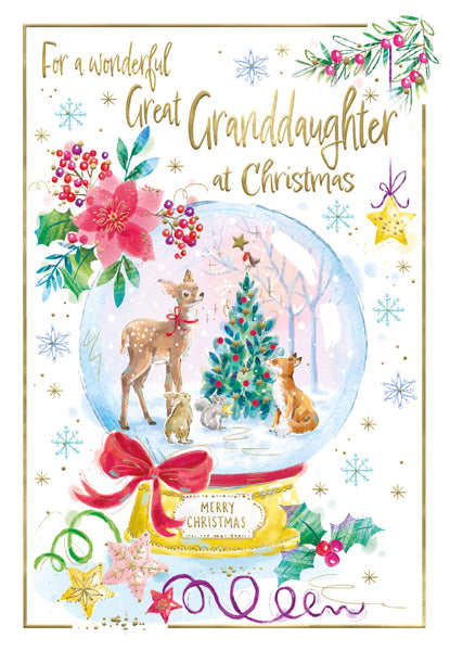 Great-Granddaughter Christmas card - Snow globe