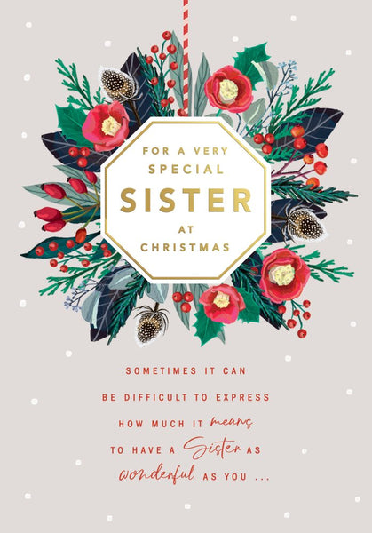 Sister Christmas card- festive flowers