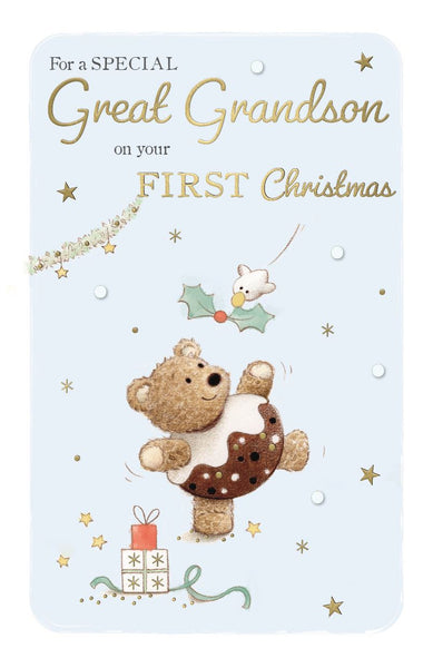 Great-Grandson 1st Christmas card - cute bear