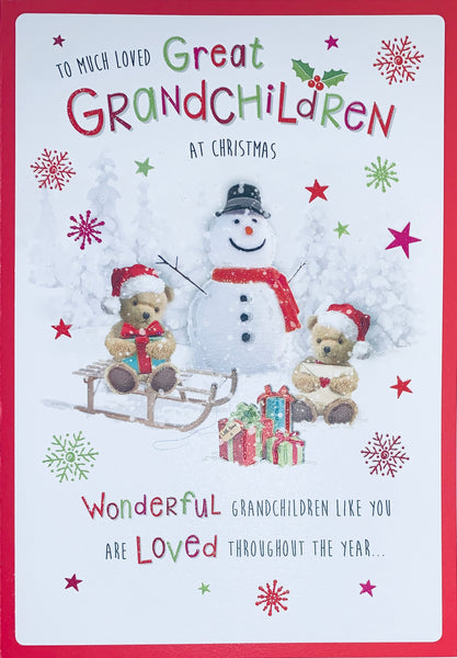 Great-Grandchildren Christmas card - cute bears